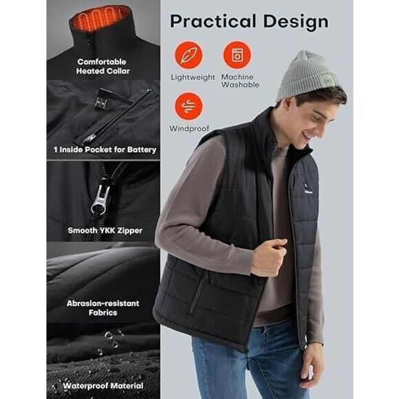 Soleilwear NM-BY001 Men's Sz 2XL Black Lightweight Rechargeable Heated Vest - Picture 7 of 8